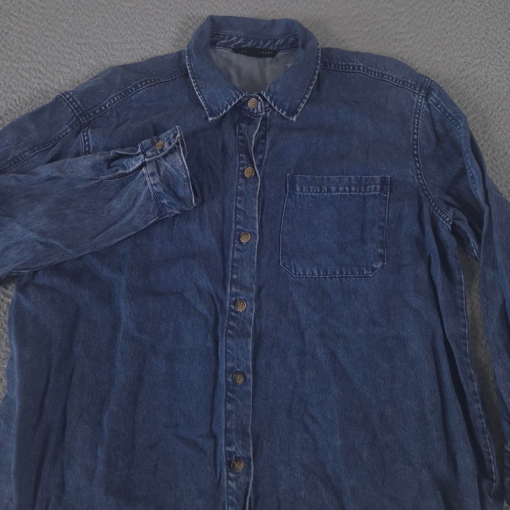 Jane + Delancey Top Womens XL Blue 100% Lyocell Long Sleeve Pocket Denim Look